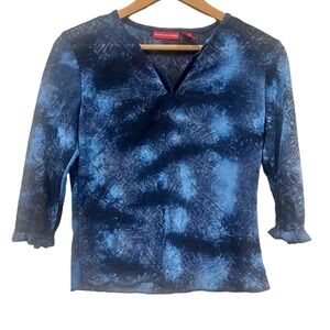 Vintage Gloria Vanderbilt Petite Medium Sheer Top Blouse 3/4th Sleeves Blue 90s